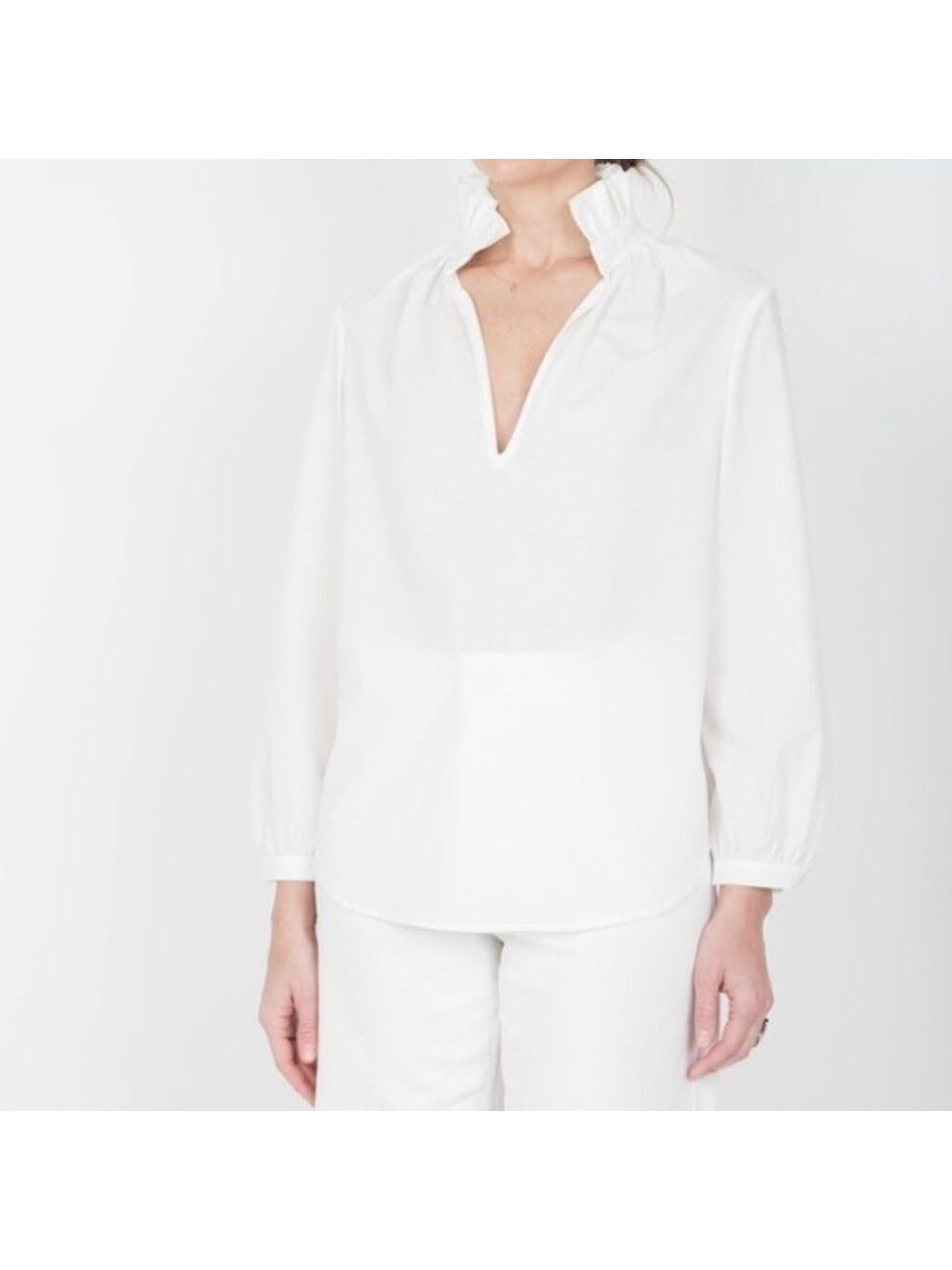 PLEY FAYE RUFFLE COLLAR SHIRT WHITE SIZE 0 COTTON